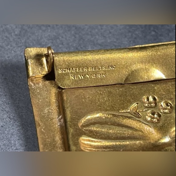 Vintage Two Piece Solid Brass Belt Buckle Schaffer Belt Co. Signed Original - Picture 2 of 9